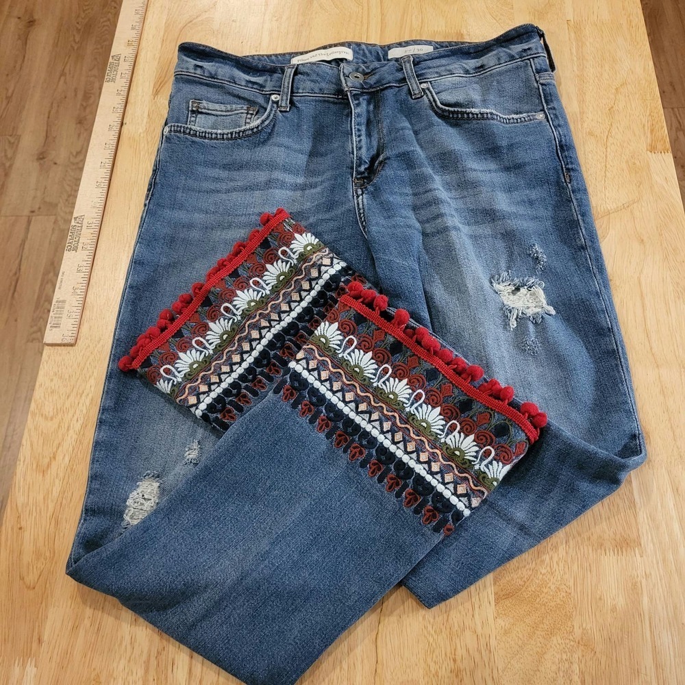 Pilcro & The Letterpress Anthropologie Jeans Embroidered Embellishments Cuff 30 - Picture 1 of 10